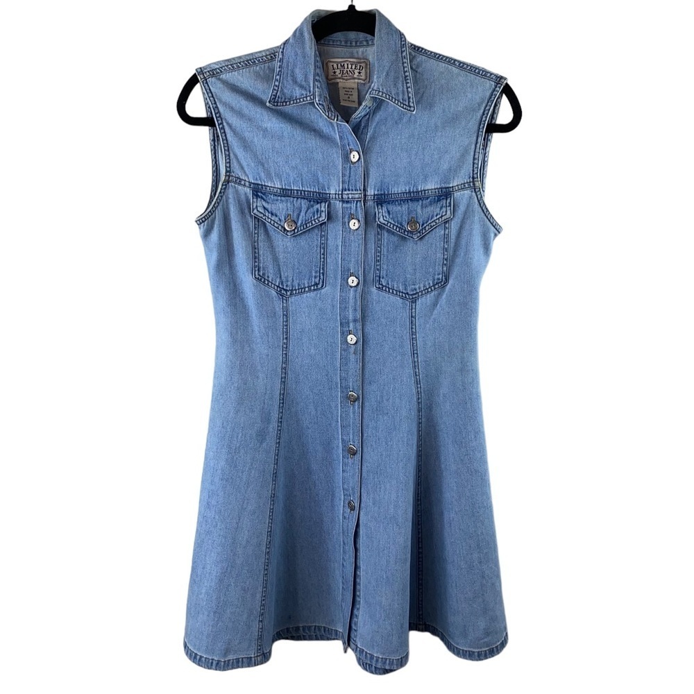 The Limited Jeans Vintage Denim 90's Sleeveless Full Button Front Light Wash